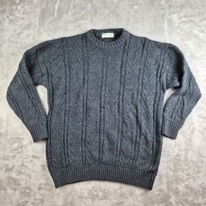 Country Trader Sweater Navy Blue Cable Knit Wool Blend Fisherman Great Britain